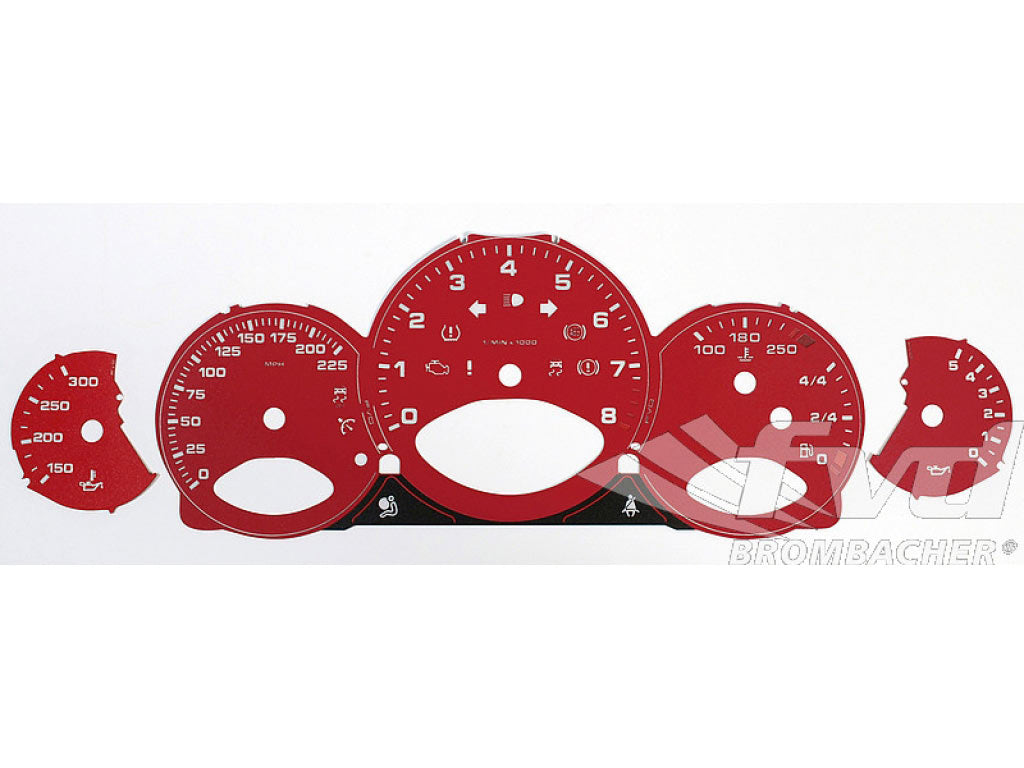 Gauge Faces guards red 997.2 Turbo, Manual, MPH, Fahrenheit