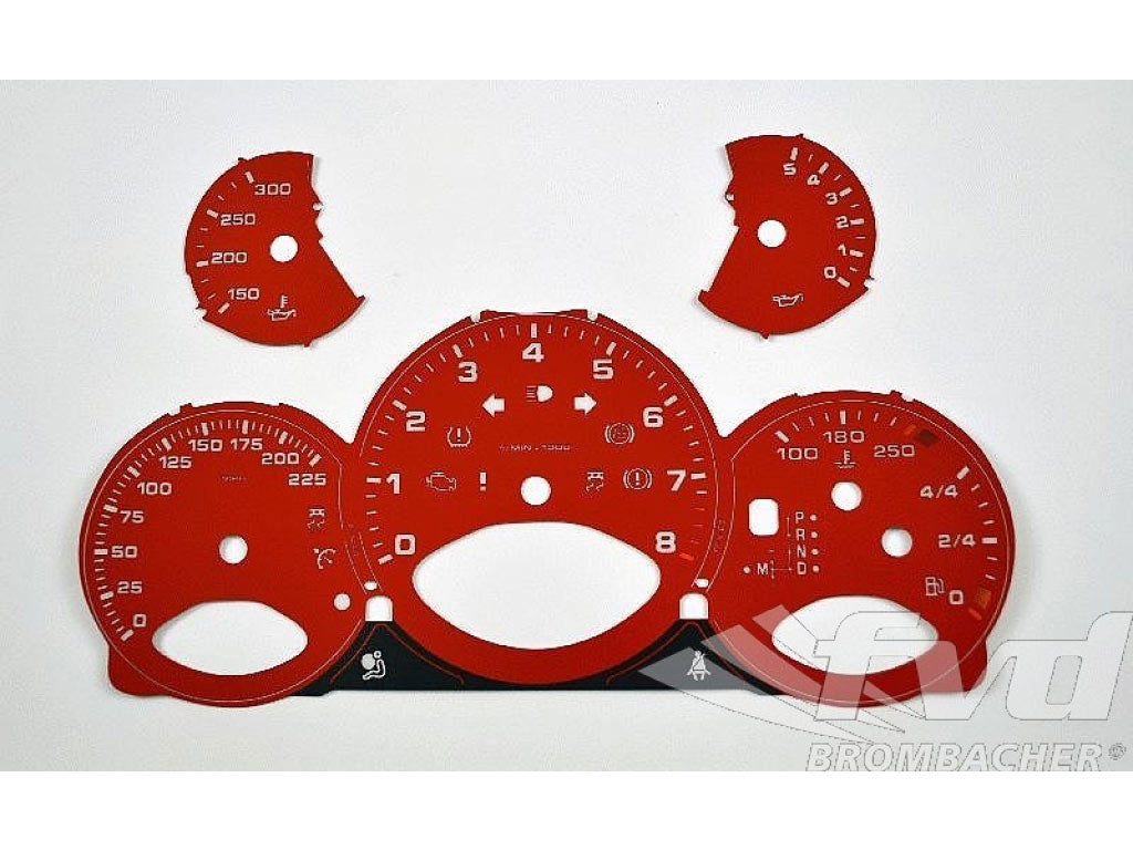 Gauge Faces guards red 997.2 Turbo, PDK, MPH, Fahrenheit