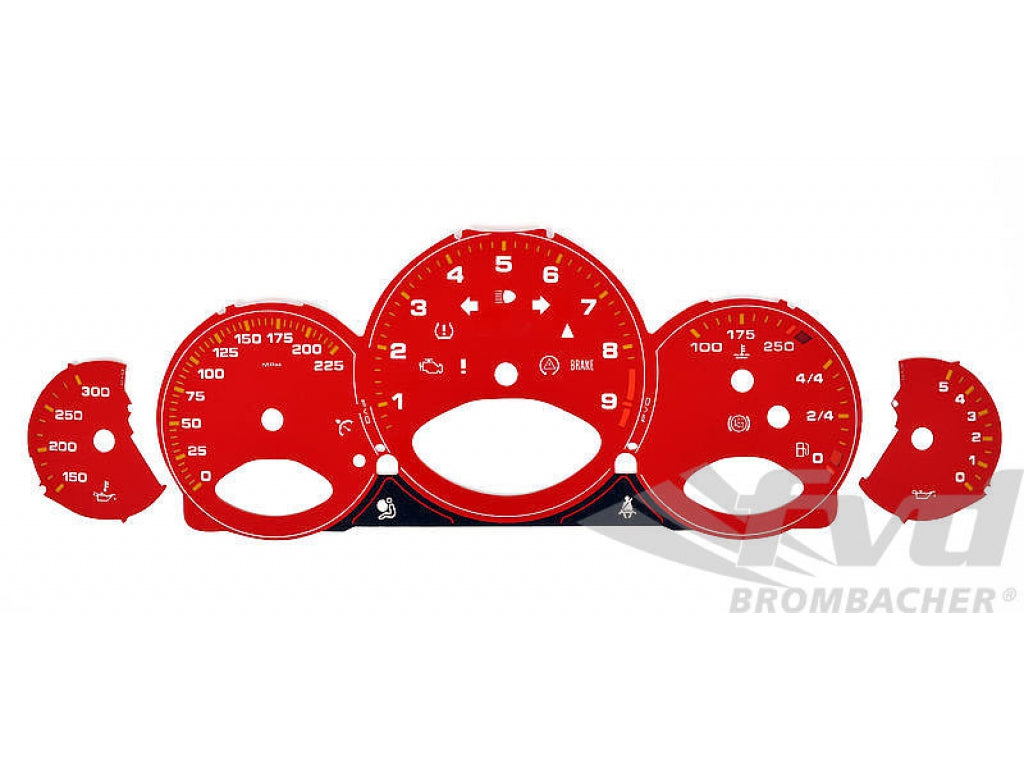 Gauge Faces red 997.2 GT3/RS manual MPH, Fahrenheit, yellow marks, BRAKE