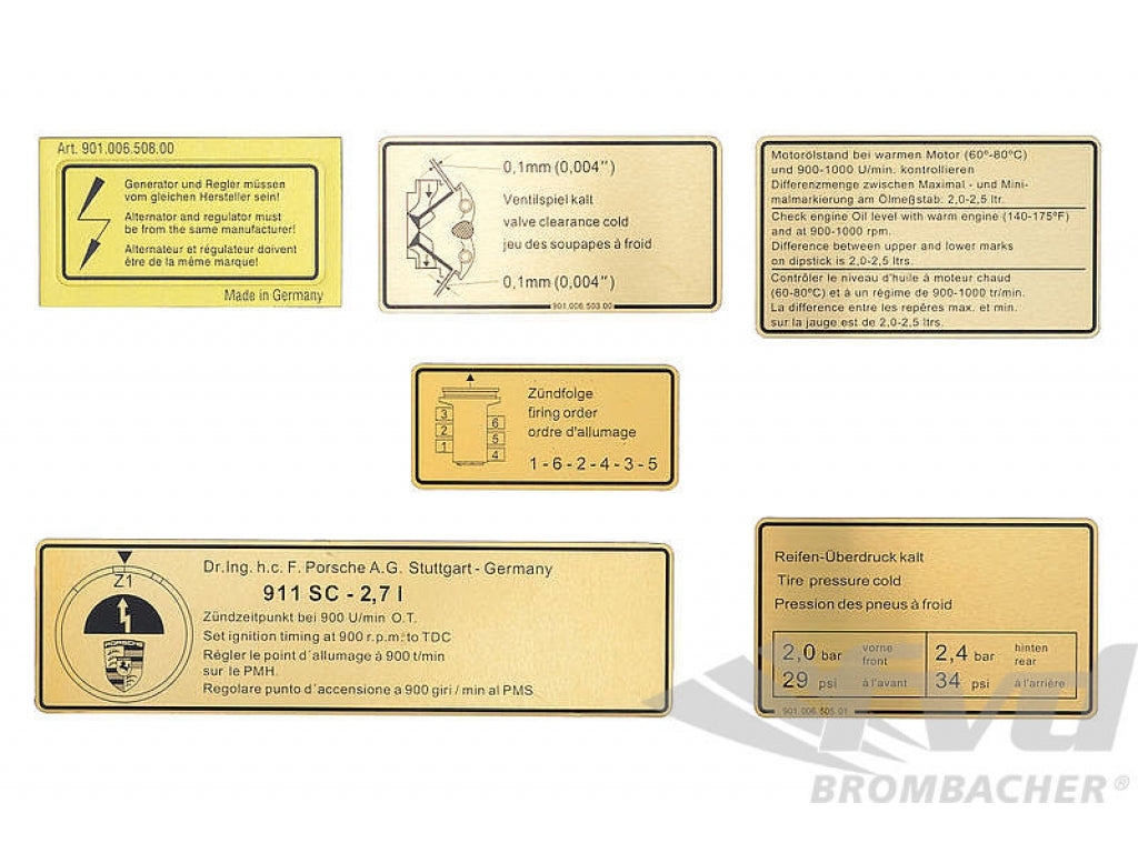 Sticker set Engine compartment 911 1974-77