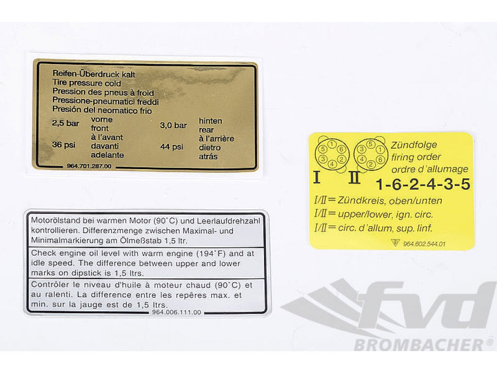 Sticker Set Engine compartment 964 1989-93