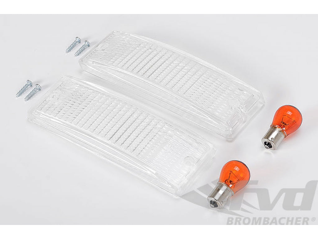 Front Turn Signal Lens Set 911 / 930 1974-89 - Clear - USA - Dual Filament Bulb