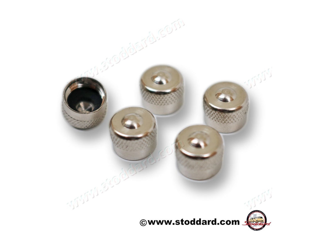 Knurled Metal Valve Stem Cap - Set of 5 for all Schrader Valves