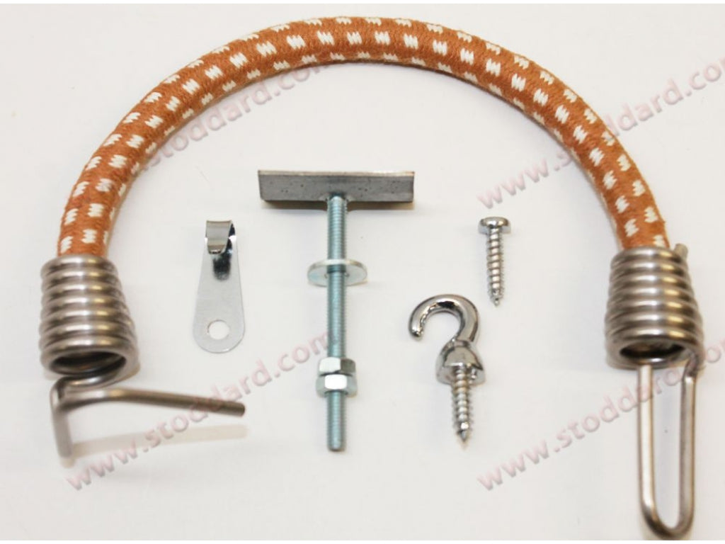 Bungee Cord Hardware Kit, chrome hook chrome teardrop hook, and chrome slotted head screw