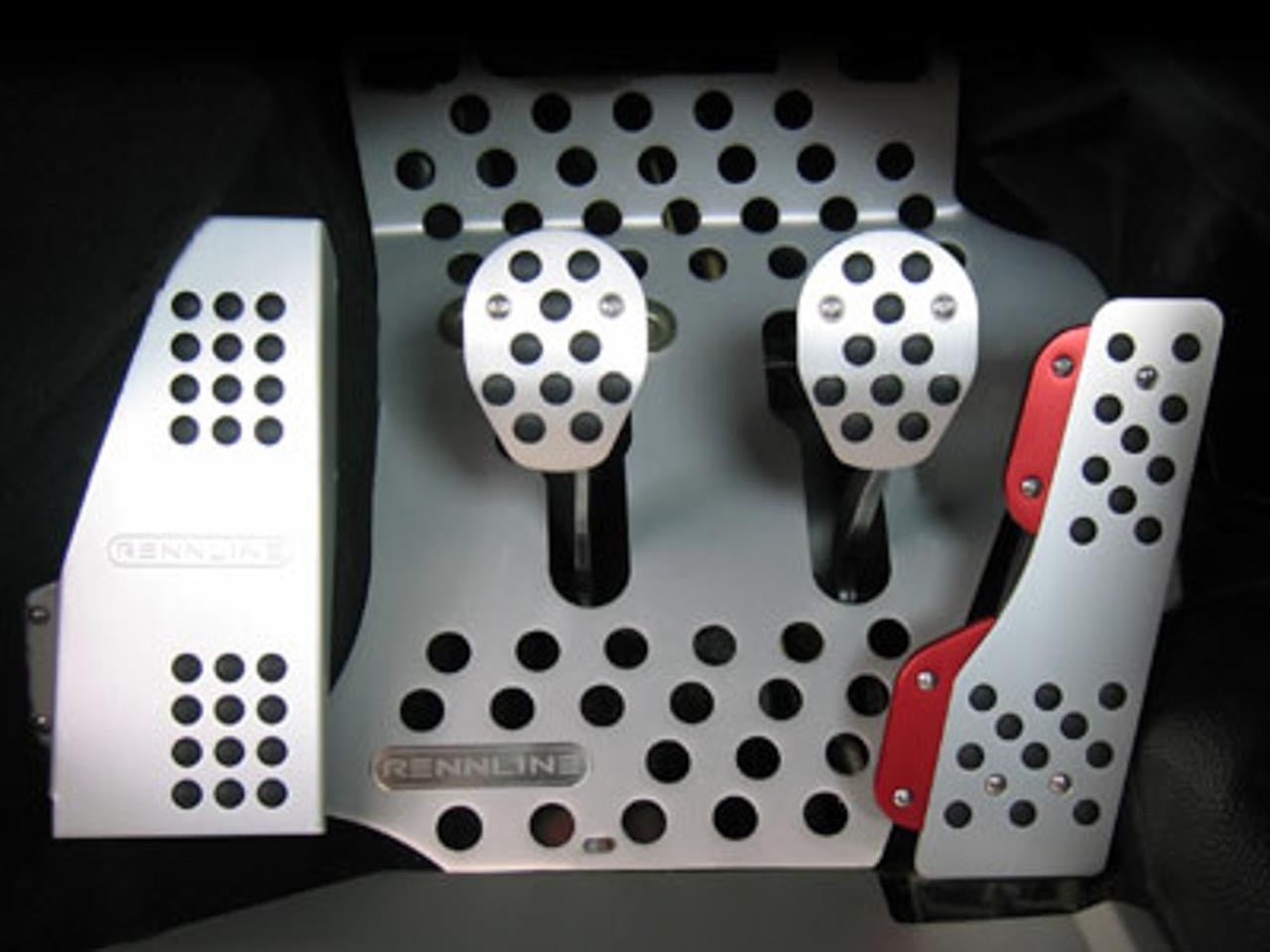 Rennline 4-Piece Perforated Aluminum Pedal Set, silver