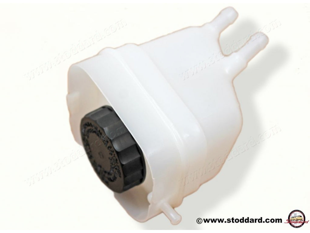 Fluid reservoir with cap for cars with dual circuit master cylinder.