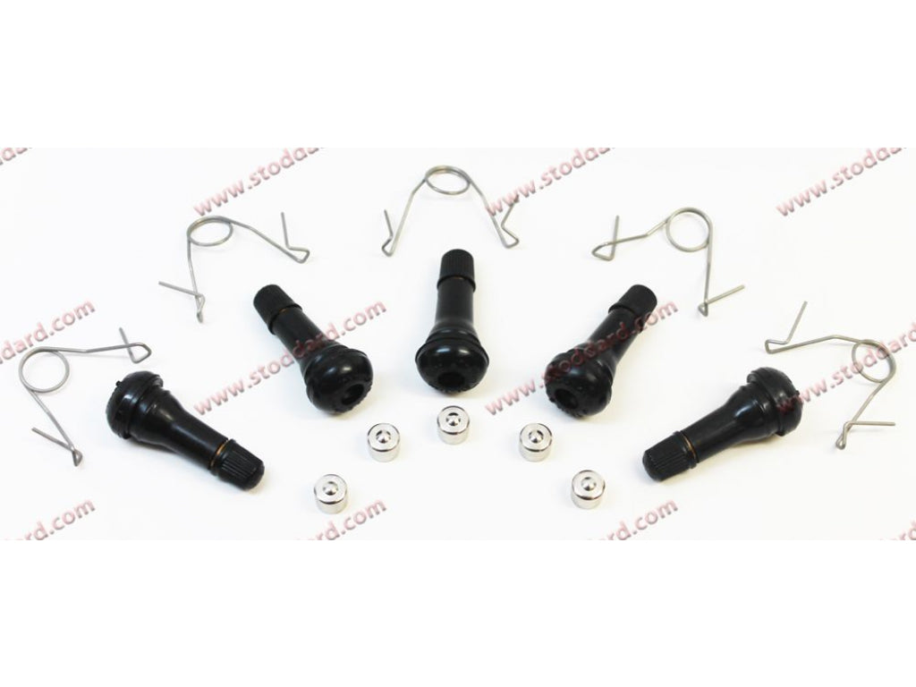 Schrader Tire Valve, Cap and Retainer Kit of Five for .453 Rim Holes