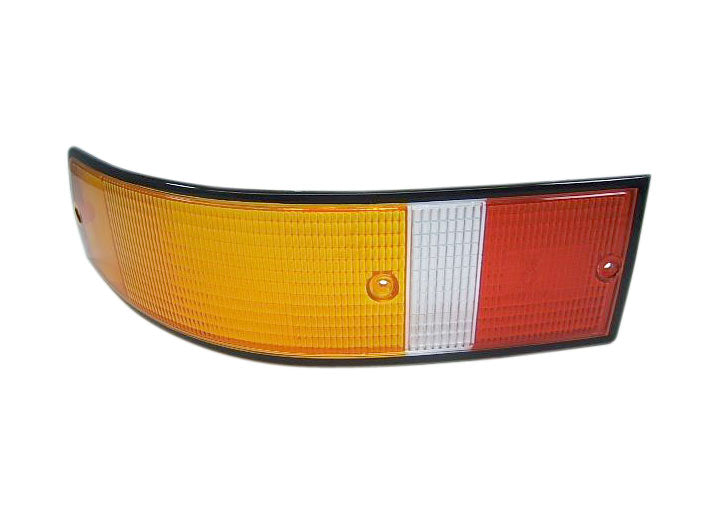 Tail light lens, left side, reproduction, black trim, Euro models. Fits 1969-1989.