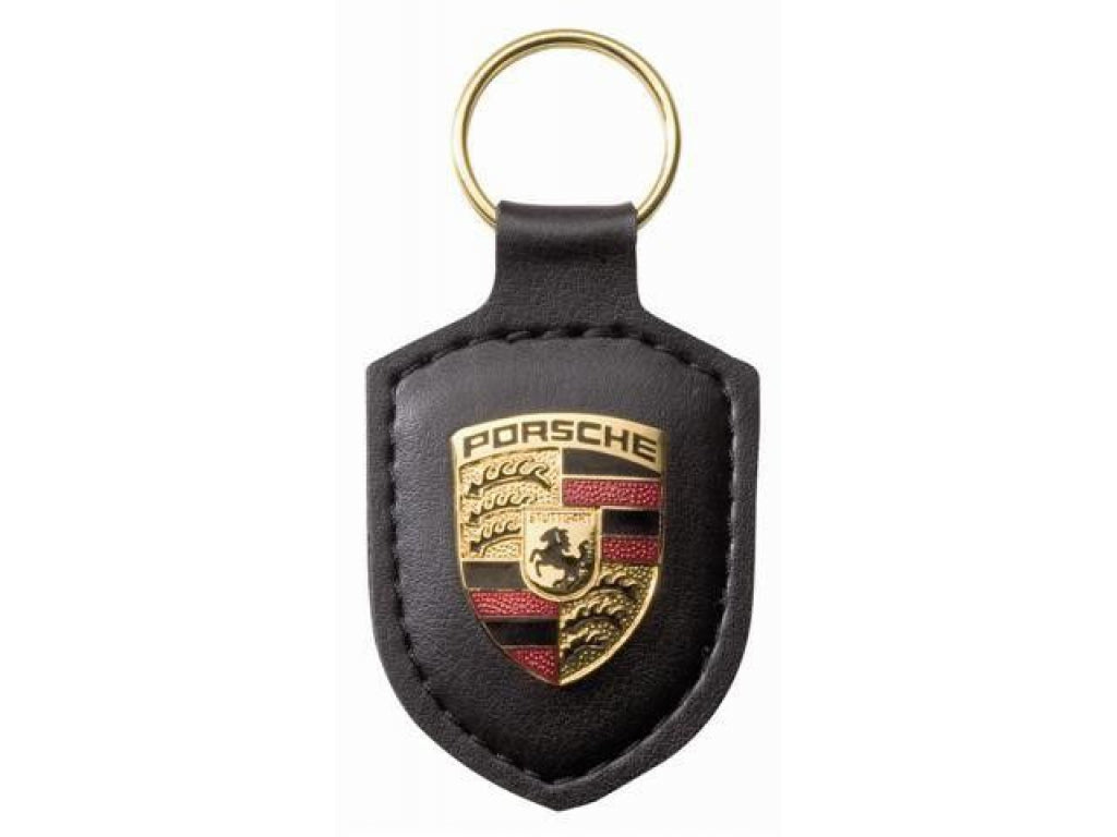 Leather Porsche Crest Keyring, Black