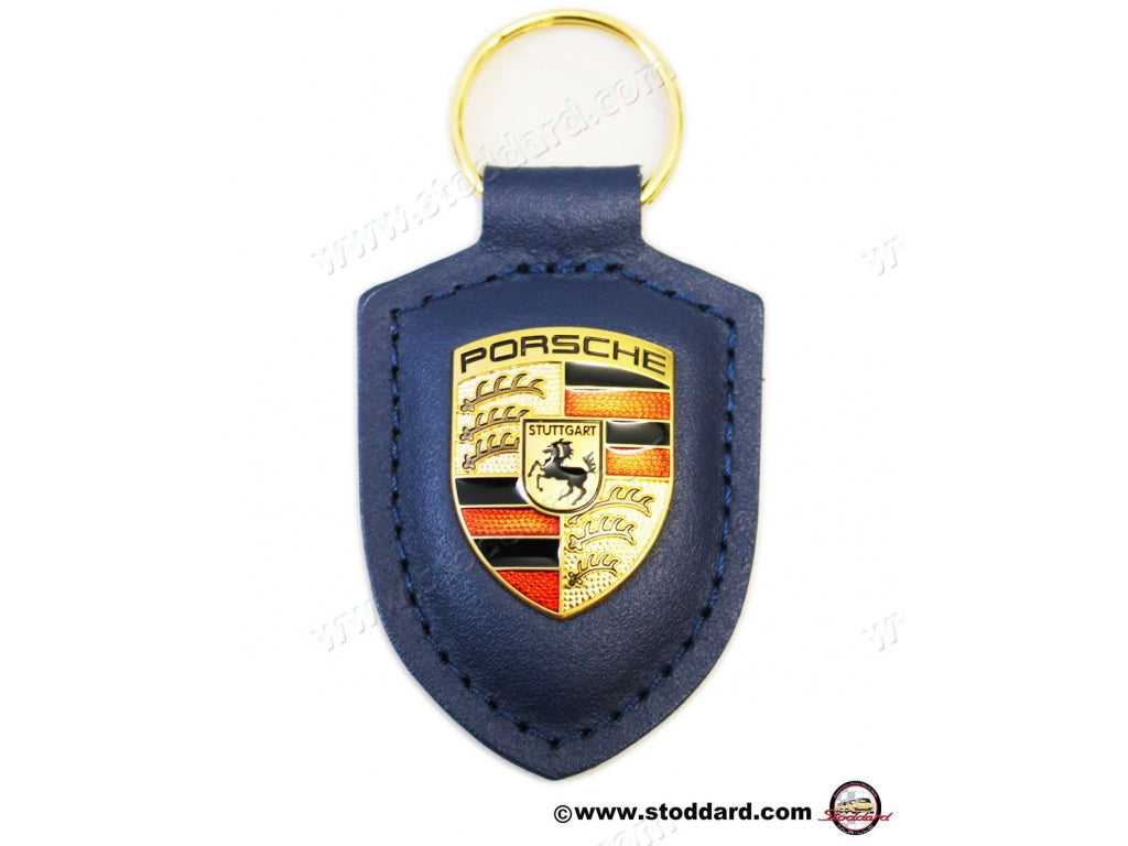 Leather Porsche Crest Keyring Blue  WAP.050.095.0E