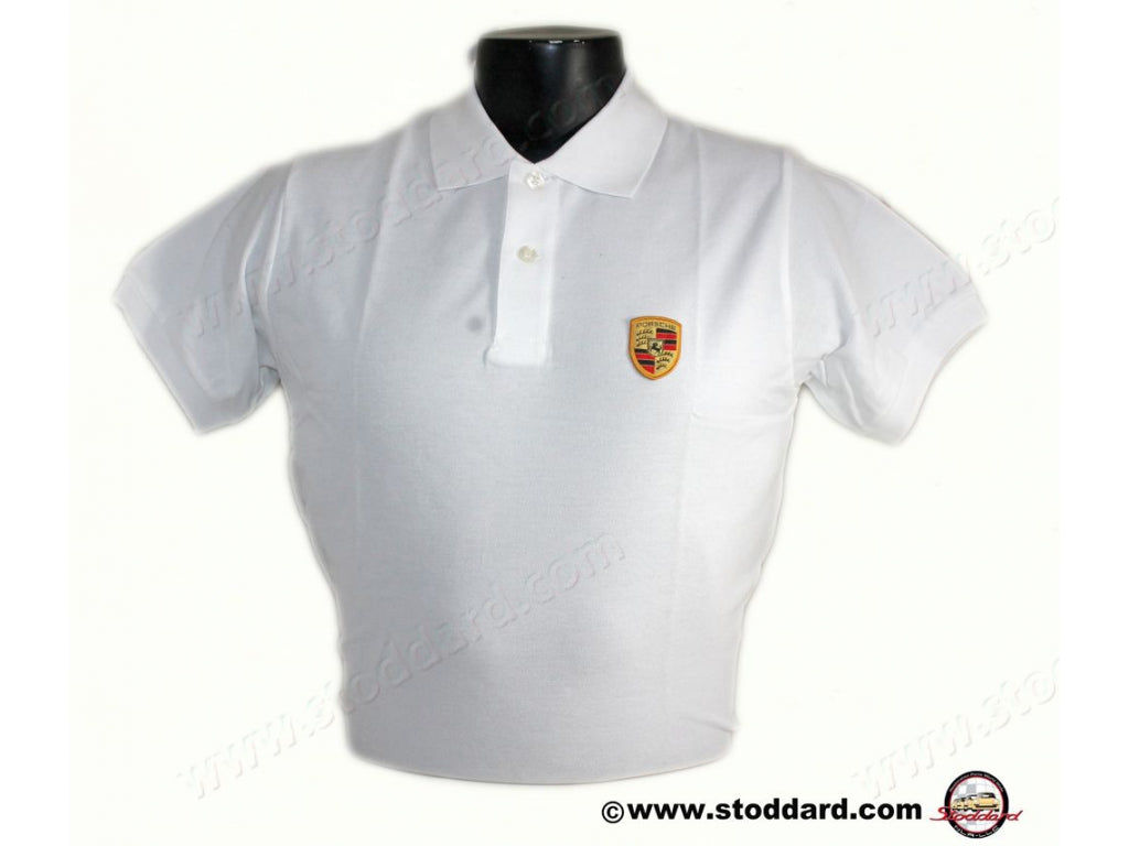 White Polo Shirt with Porsche Crest, Small.