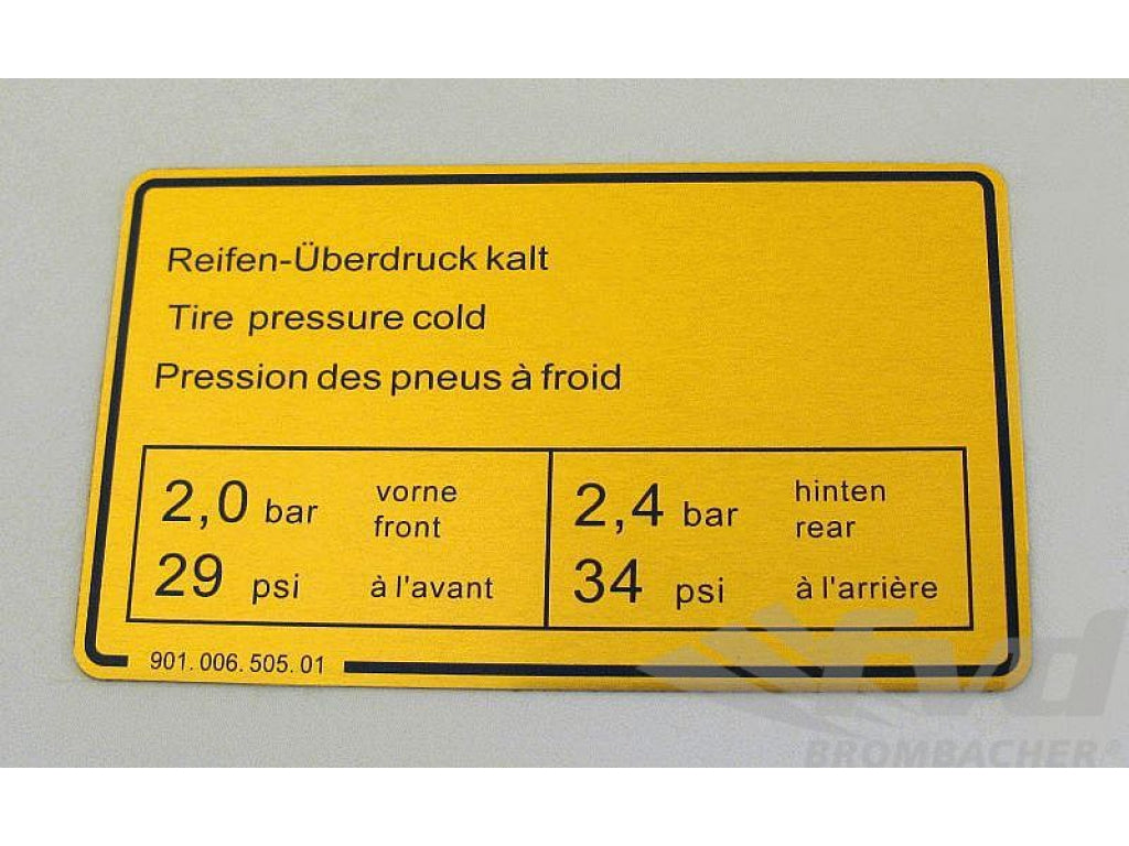 Tire / Tyre Pressure Decal / Sticker (2.0 bar - 2.4 bar)
