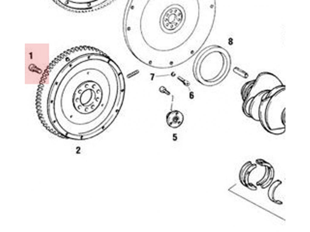 Flywheel to crank bolts, 6 req'd.