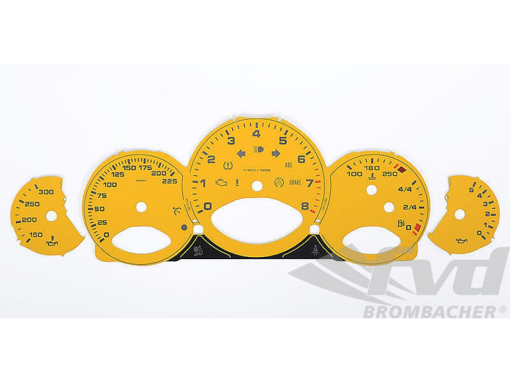 Gauge Faces speed yellow 997 Turbo MPH, Fahrenheit