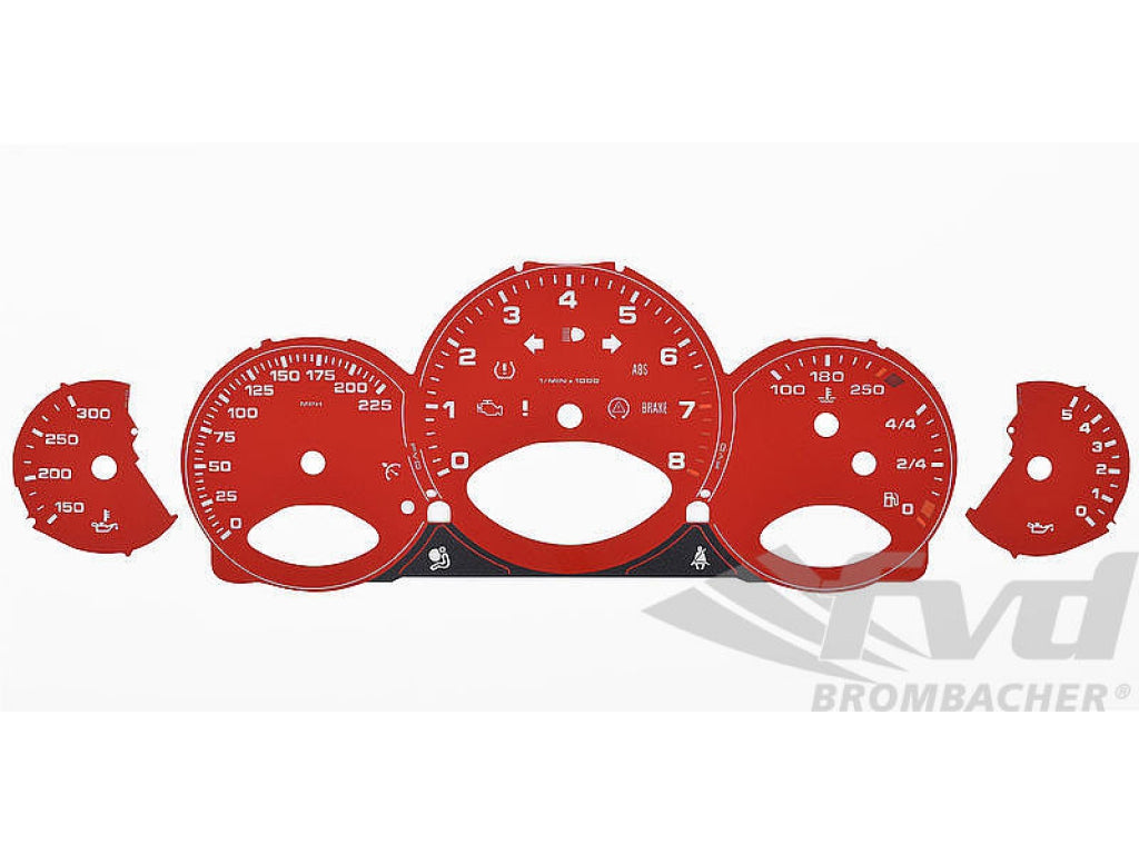 Gauge Faces guards red 997 Turbo MPH, Fahrenheit , Manual
