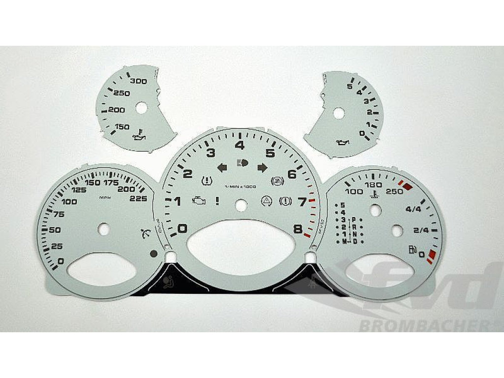 Gauge Faces white 997 Turbo MPH, Tiptronic, Fahrenheit