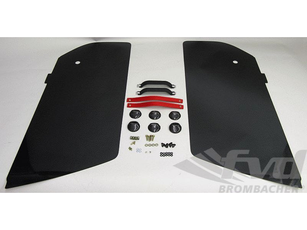 Complete Door Panel Set 964 / 993 - for Manual Windows - Red Door Pulls - Carbon