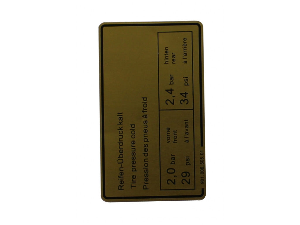 DANSK Tire Pressure Specification Decal