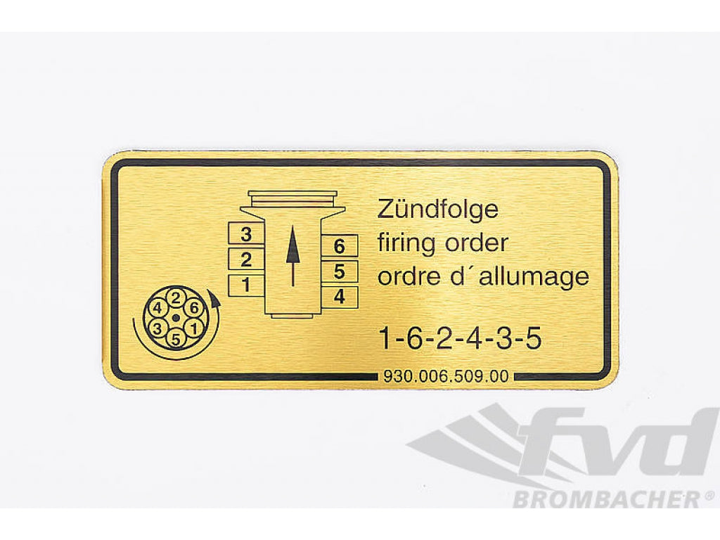 Engine Sticker Firing Order 911 SC 3.0 L / 930 3.3L Turbo