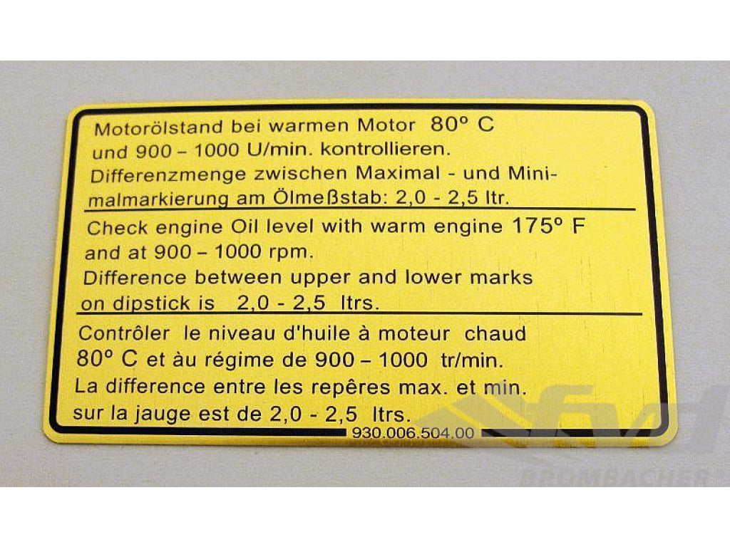 Engine Oil Level Decal / Sticker 911 SC 1978-80